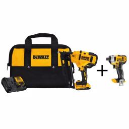 DEWALT 20V MAX 16-Gauge Cordless Angled Nailer Kit with Bonus 1/4 in. Cordless Impact Driver thumbnail 1