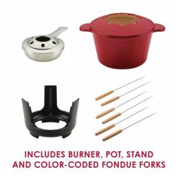 Rachael Ray 1.5-Quart Cast Iron Fondue Pot Set with Red Shimmer Enamel Finish thumbnail 2