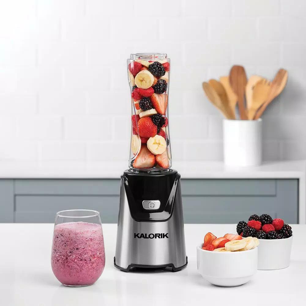Kalorik Personal Blender, 400-Watt Single Speed Stainless Steel Blender with 2 Tritan 20 oz. Bottles