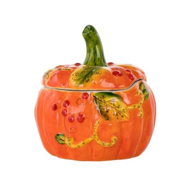 Gibson Home Stoneware Pumpkin Cookie Jar with Lid, Orange