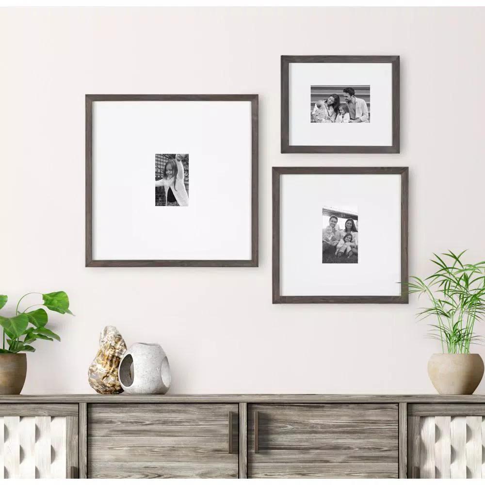 DesignOvation Gallery 16 x 20 Gray Wood Picture Frame with White Mat for 8 x 10 Photos