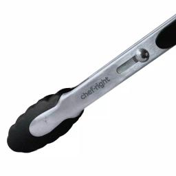 Chefright 10 in. Brushed Stainless Steel Magnetic Locking Tongs with Soft Rubber Grips, Set of 3 thumbnail 2