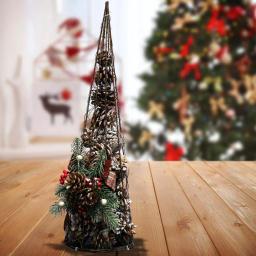 Alpine Corporation 20 in. Rustic Pinecone Christmas Tree Decor with Holly and Plaid Bow thumbnail 2
