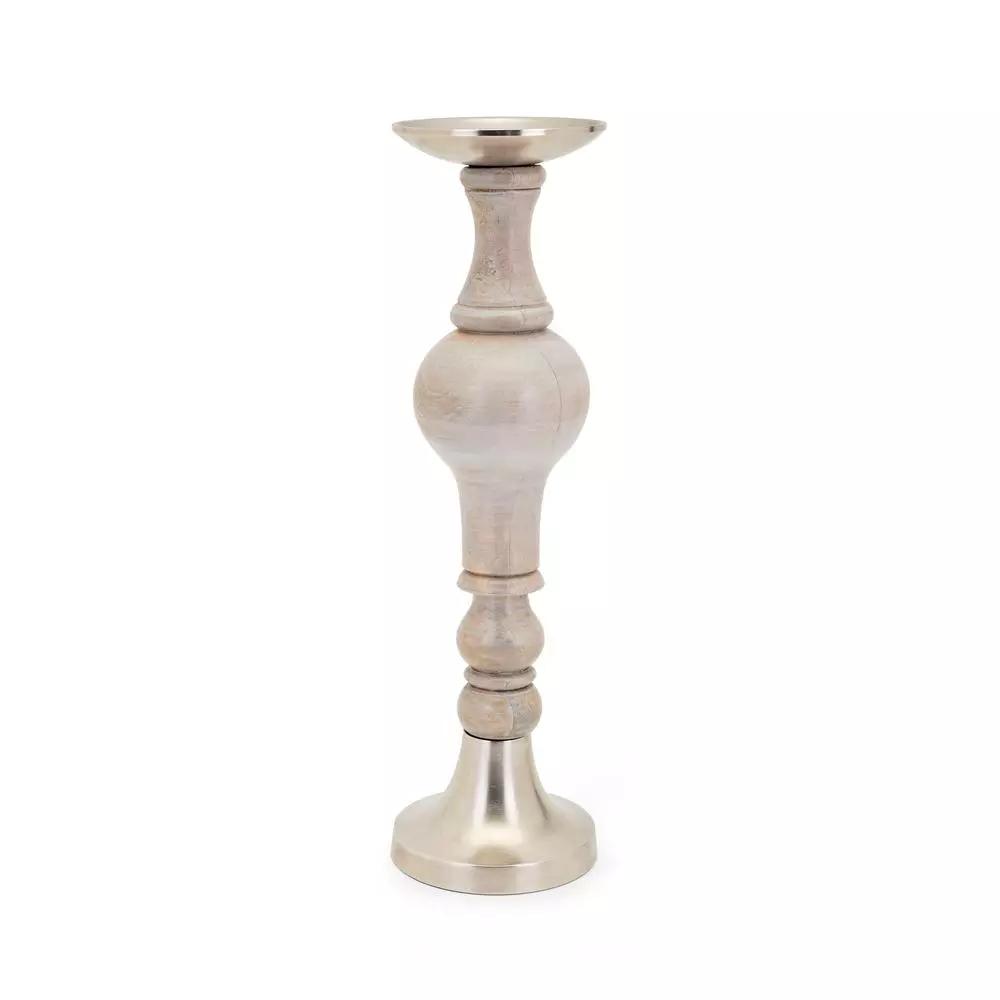 IMAX Trisha Yearwood Nightingale Mango Wood Hurricane Candle Holder Set of 3, Gray