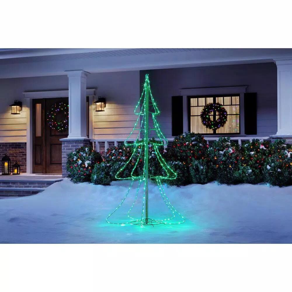 Home Accents Holiday 6 ft Green LED Tube Silhouette Tree - 3D Outdoor Holiday Yard Decoration