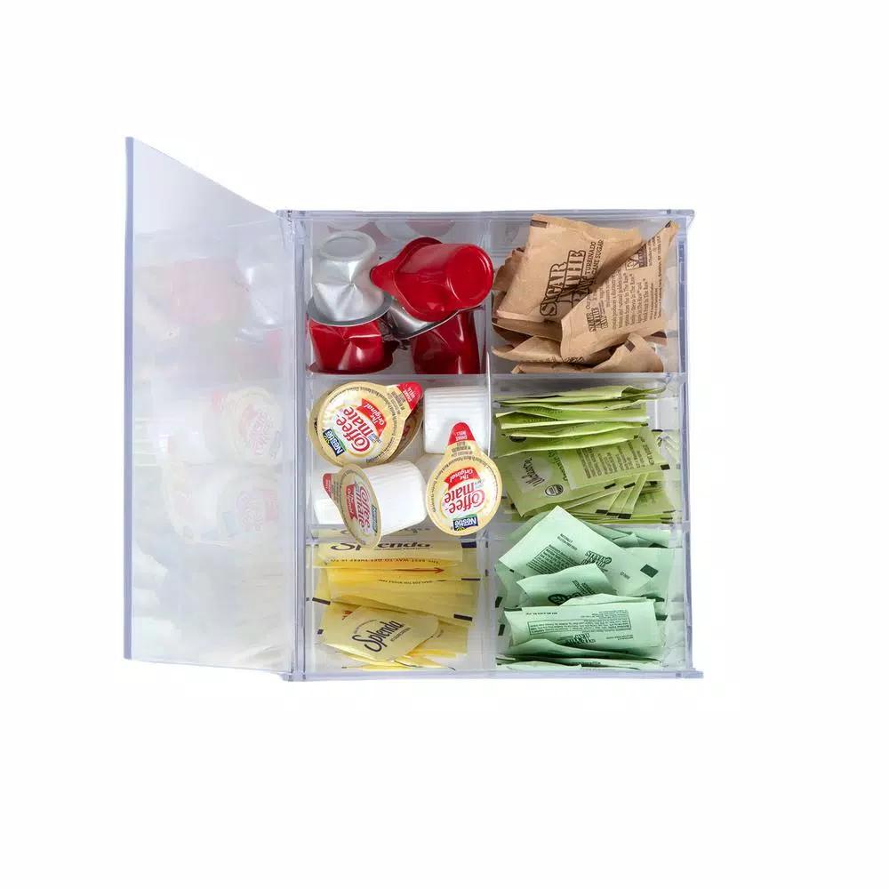 Mind Reader Clear Acrylic 6-Compartment Tea Bag Organizer and Pantry Storage Container with Lid