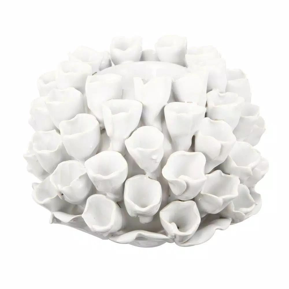 A & B Home Open Coral Gloss White Ceramic Candle Holder - Coastal Style Candlestick