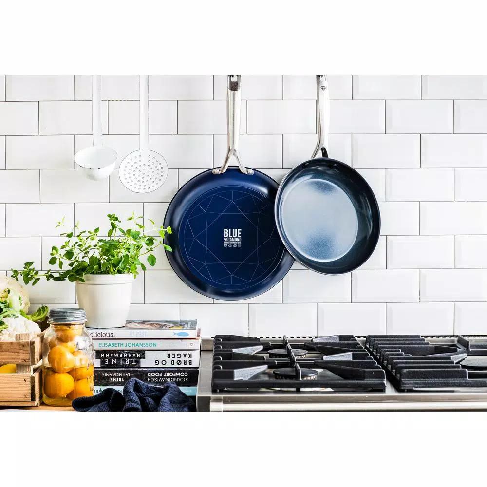 Blue Diamond 2-Piece Aluminum Ceramic Nonstick Frying Pan Set, Blue