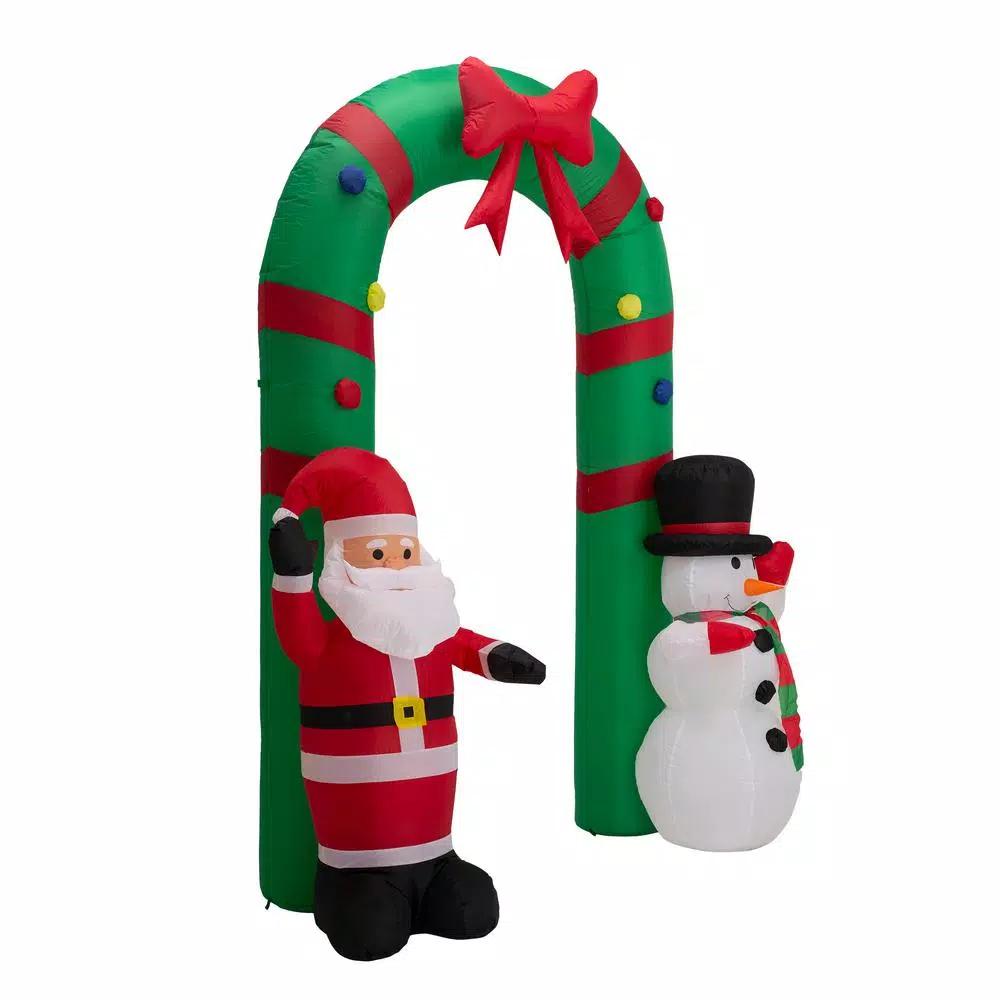 Glitzhome 8 ft. Inflatable Santa and Snowman Christmas Gate Arch with LED Lights