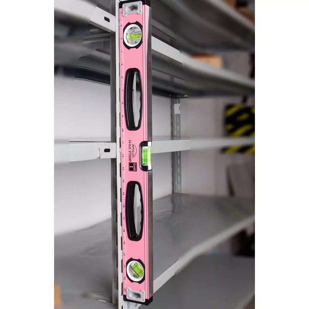 Apollo Tools 24 in. Magnetic Pink Aluminum Level, Horizontal, Vertical, and 45°