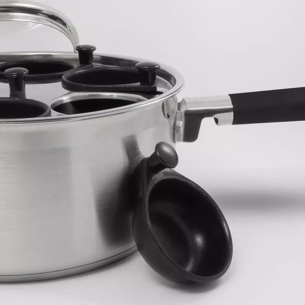 ExcelSteel Professional 6-Cup Stainless Steel Egg Poacher Set with Non-Stick Cups and Silicone Spatula