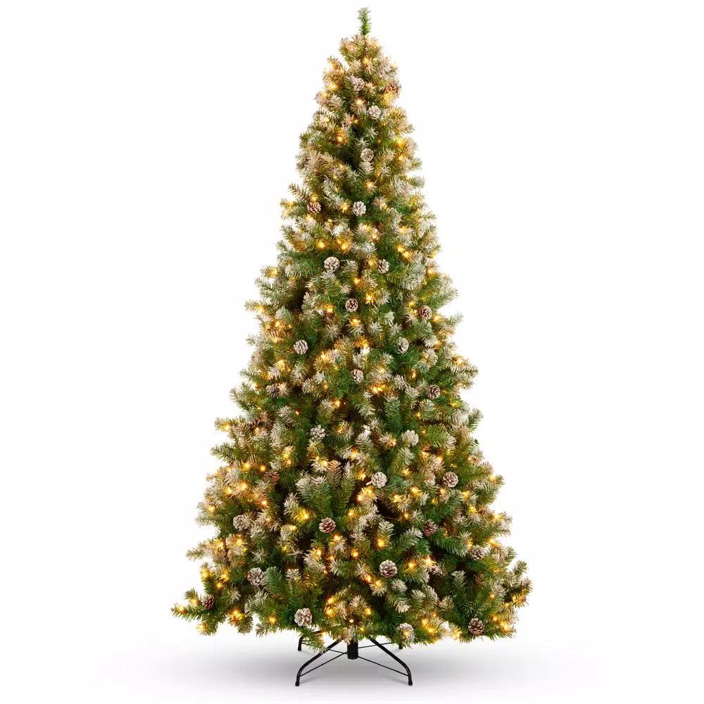 Best Choice Products 9 ft. Pre-Lit Flocked Artificial Christmas Tree with 850 Warm White Lights and Pinecones