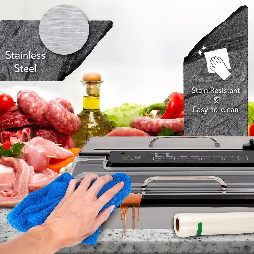 NutriChef Kitchen Pro Stainless Steel Food Vacuum Sealer System with Vacuum Bags and Roll