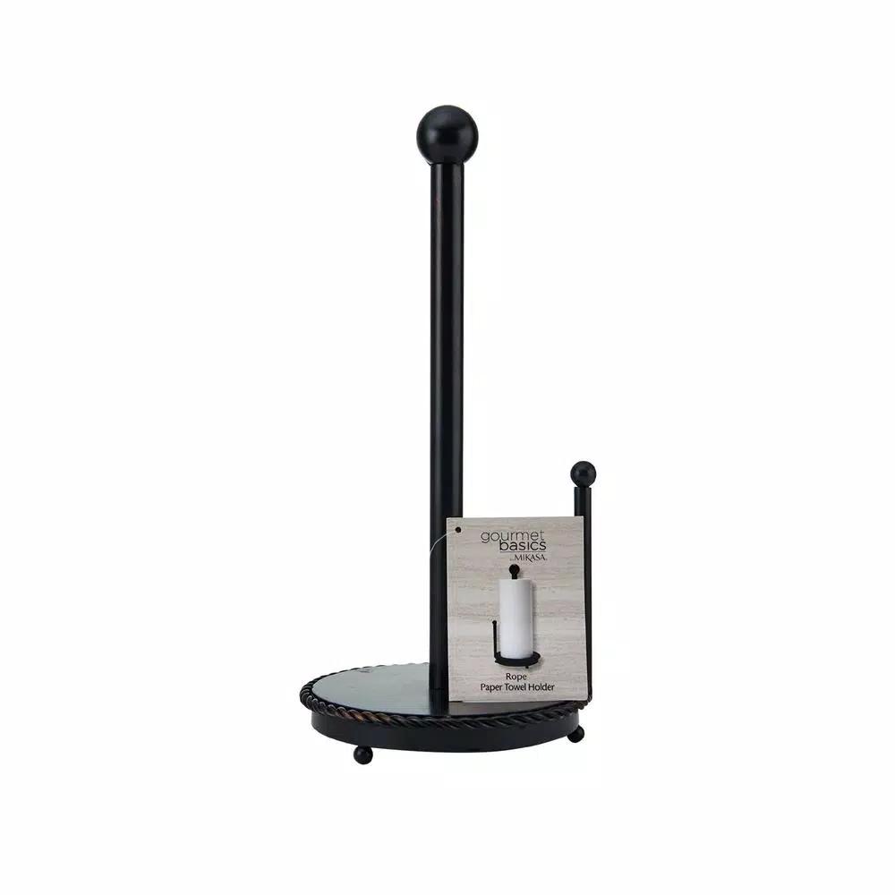 Gourmet Basics by Mikasa Mikasa Gourmet Basics 14 in. Rope Design Wrought Iron Paper Towel Holder, Black