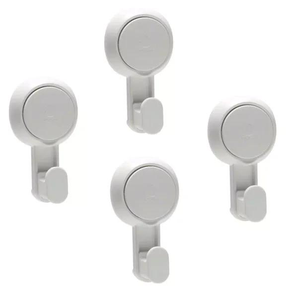 Bath Bliss 4 Pack Gel-Suction Power Hooks, Heavy Duty White Robe and Towel Hooks