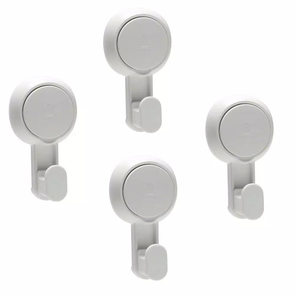 Bath Bliss 4 Pack Gel-Suction Power Hooks, Heavy Duty White Robe and Towel Hooks