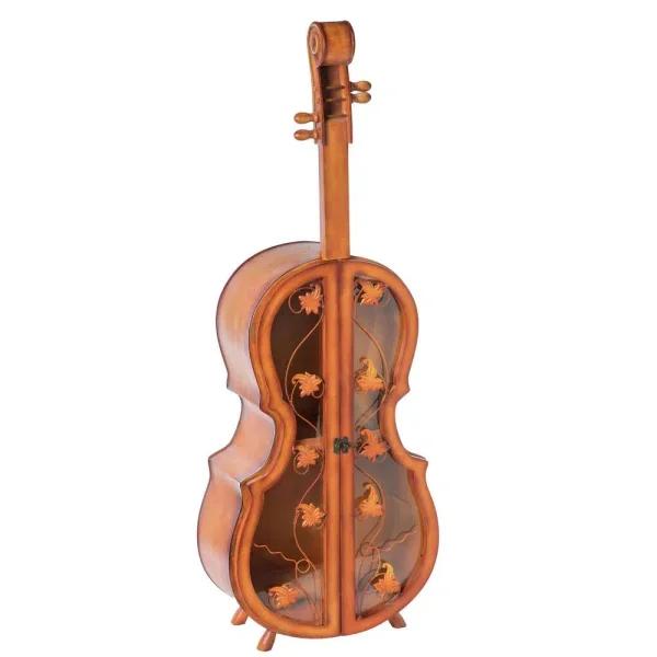 Vintiquewise Antique Brown Violin Shaped Wooden Wine Rack - 53.5 inch Floor Wine Cabinet with Acrylic Doors