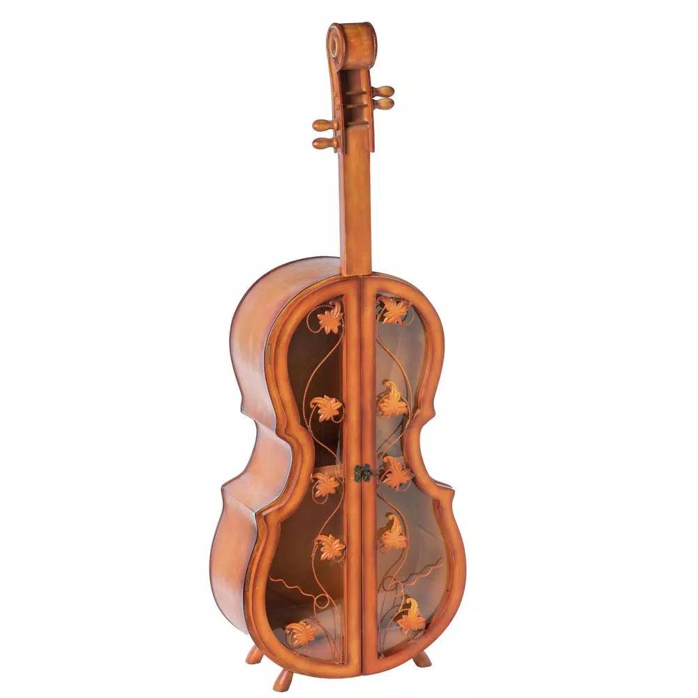 Vintiquewise Antique Brown Violin Shaped Wooden Wine Rack - 53.5 inch Floor Wine Cabinet with Acrylic Doors