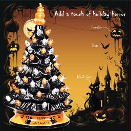 Costway 15 in. Black Ceramic Hand-Painted Halloween Tree with LED Lights and Pumpkin Top thumbnail 8
