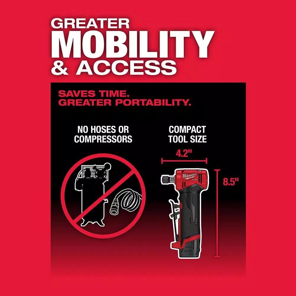 Milwaukee M12 FUEL 12V Brushless Right Angle Die Grinder Kit w/ (2) 2.0Ah Batteries