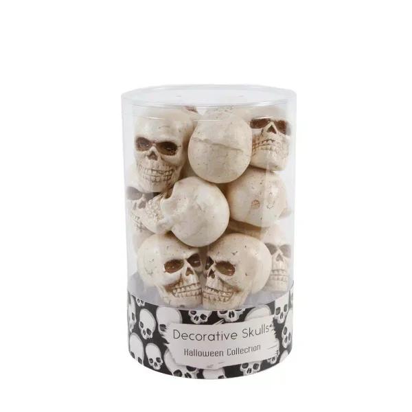 Flora Bunda 3 in. Mini Natural Metallic Skulls - 12-Piece Halloween Tabletop Decor Set