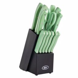 Oster Evansville 14-Piece Stainless Steel Knife Set with Hardwood Block in Turquoise thumbnail 1