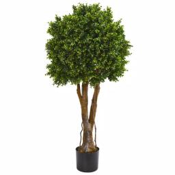 Nearly Natural 46 in. Artificial Boxwood Topiary Tree, UV Resistant Indoor/Outdoor Silk Plant with Planter thumbnail 1