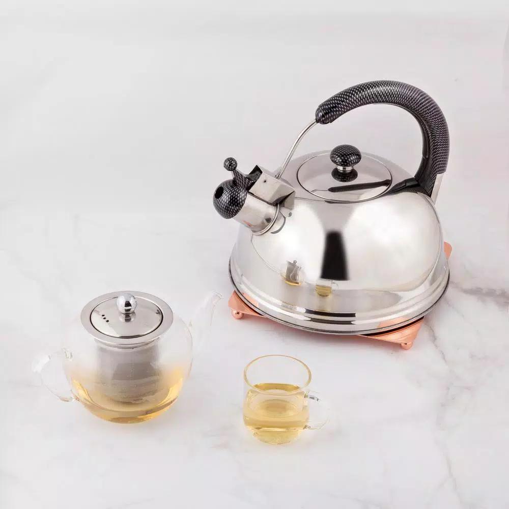Creative Home Cobra 10.8-Cup Stainless Steel Whistling Stovetop Tea Kettle, Mirror Finish