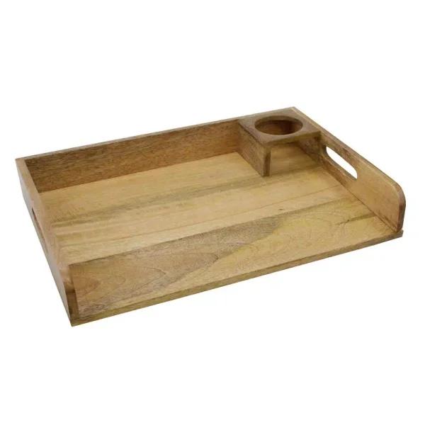 Stonebriar Collection Stonebriar Rustic Mango Wood Serving Tray with Built-in Cup Holder