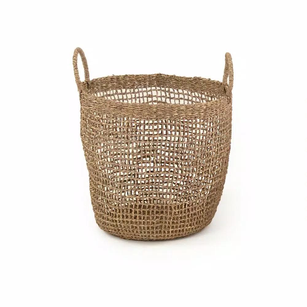Zentique Large Hand Woven Seagrass Decorative Basket with Handles, Beige