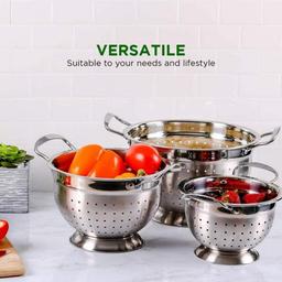 Ovente 3-Piece Stainless Steel Colander Set - 1.5qt, 3qt, 5qt - Dishwasher Safe thumbnail 2