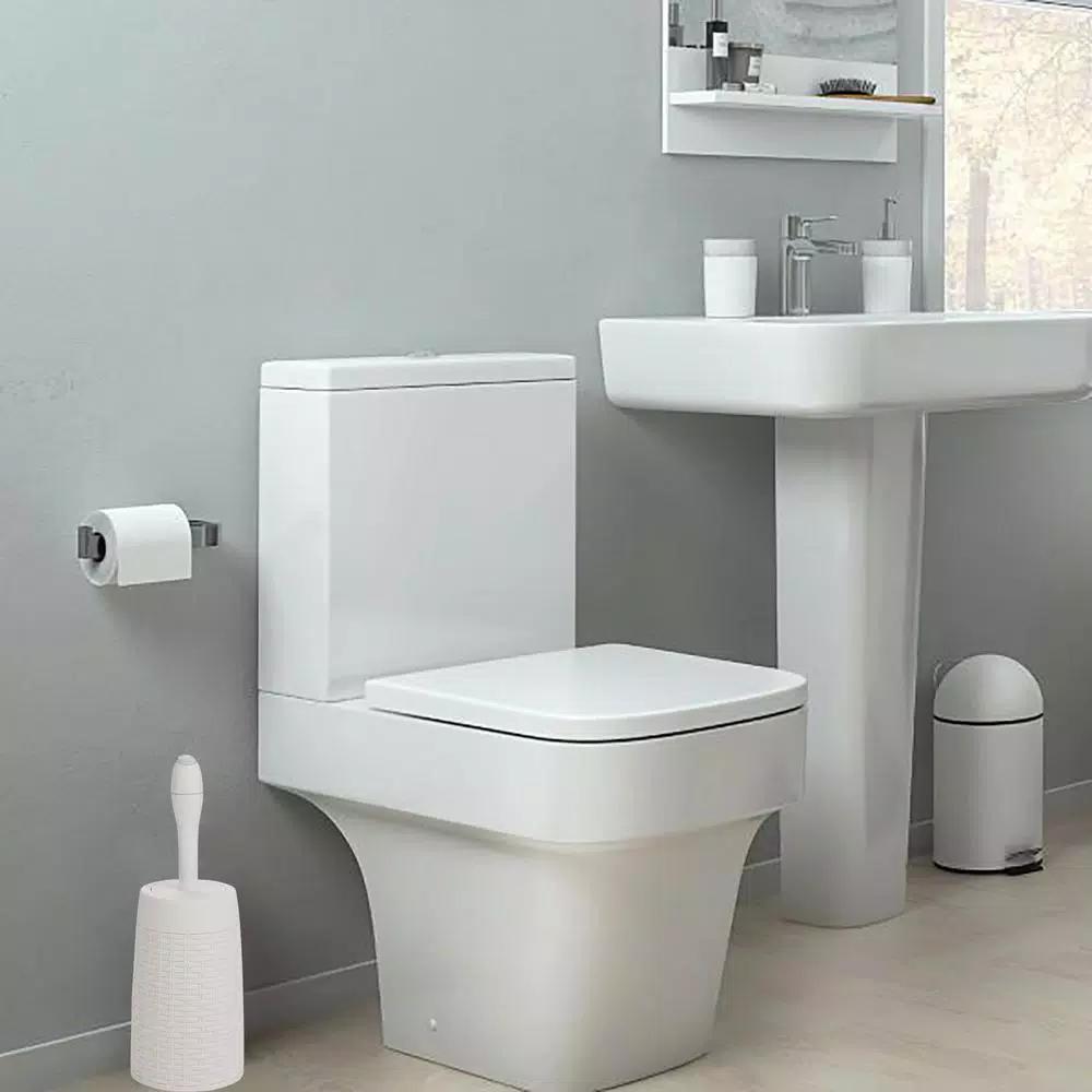 Mind Reader 12 in. Plastic Magic Toilet Brush and Holder Set in Ivory