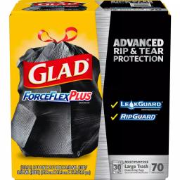 Glad ForceFlexPlus 30 Gallon Black Drawstring Trash Bags, Heavy Duty, 70 Count thumbnail 1