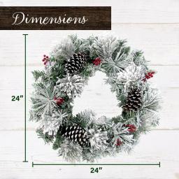 Fraser Hill Farm 24 in. Artificial Christmas Wreath with Snow Flocking, Pinecones, and Red Berries thumbnail 3