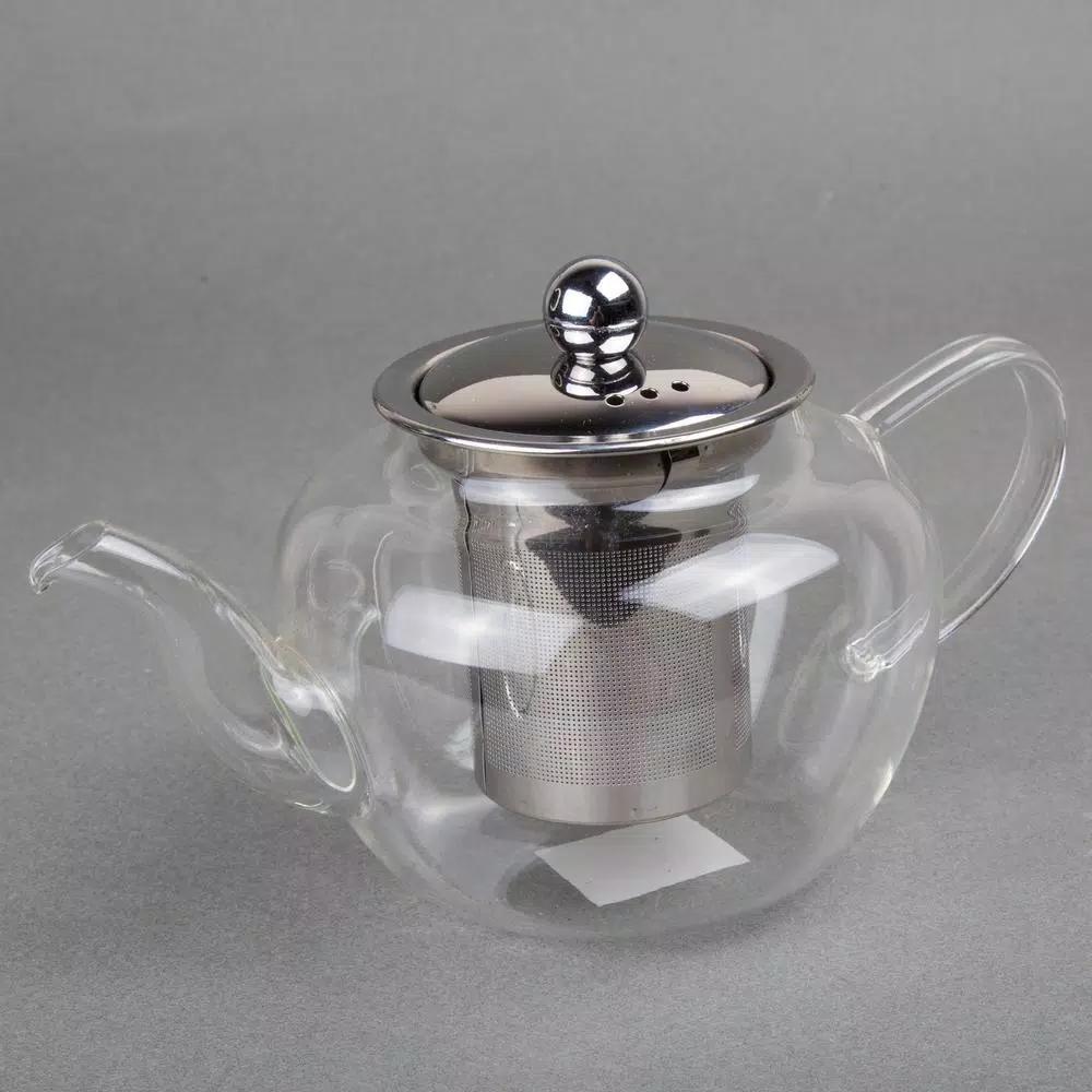 Creative Home 20 oz Borosilicate Glass Teapot with Stainless Steel Removable Lid and Infuser Basket