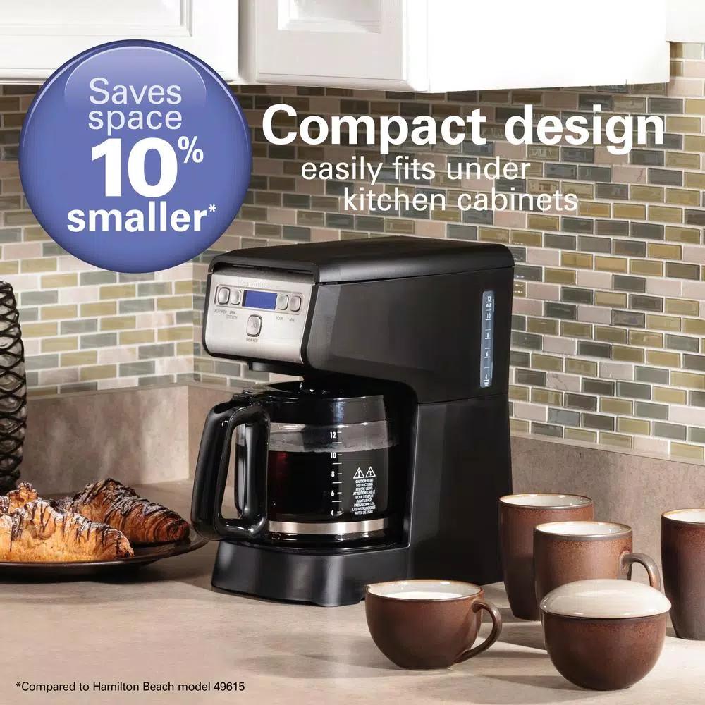 Hamilton Beach 12-Cup Compact Programmable Drip Coffee Maker, Black