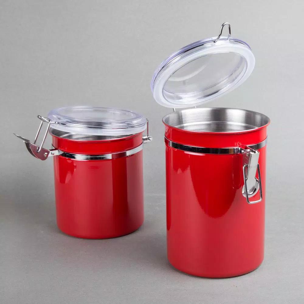 Creative Home 4-Piece Red Stainless Steel Canister Set with Airtight Locking Clamp Lids