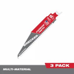 Milwaukee WRECKER 6 in. 6 TPI Carbide Teeth Multi-Material Reciprocating Saw Blade (3-Pack) thumbnail 1