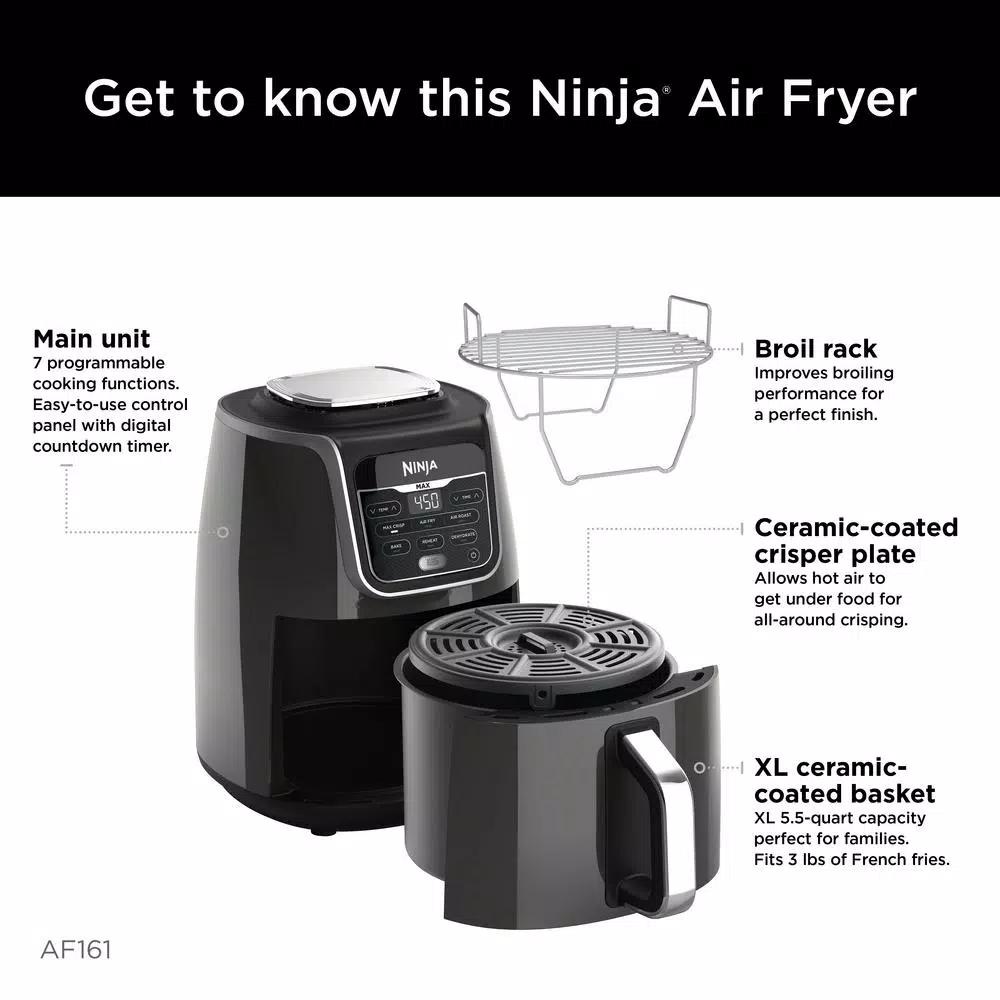 Ninja Air Fryer Max XL 5.5 Qt. Grey, MaxCrisp Technology