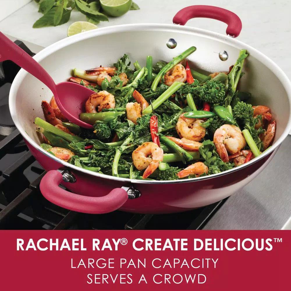 Rachael Ray Create Delicious 14.25-Inch Aluminum Nonstick Wok, Red Shimmer