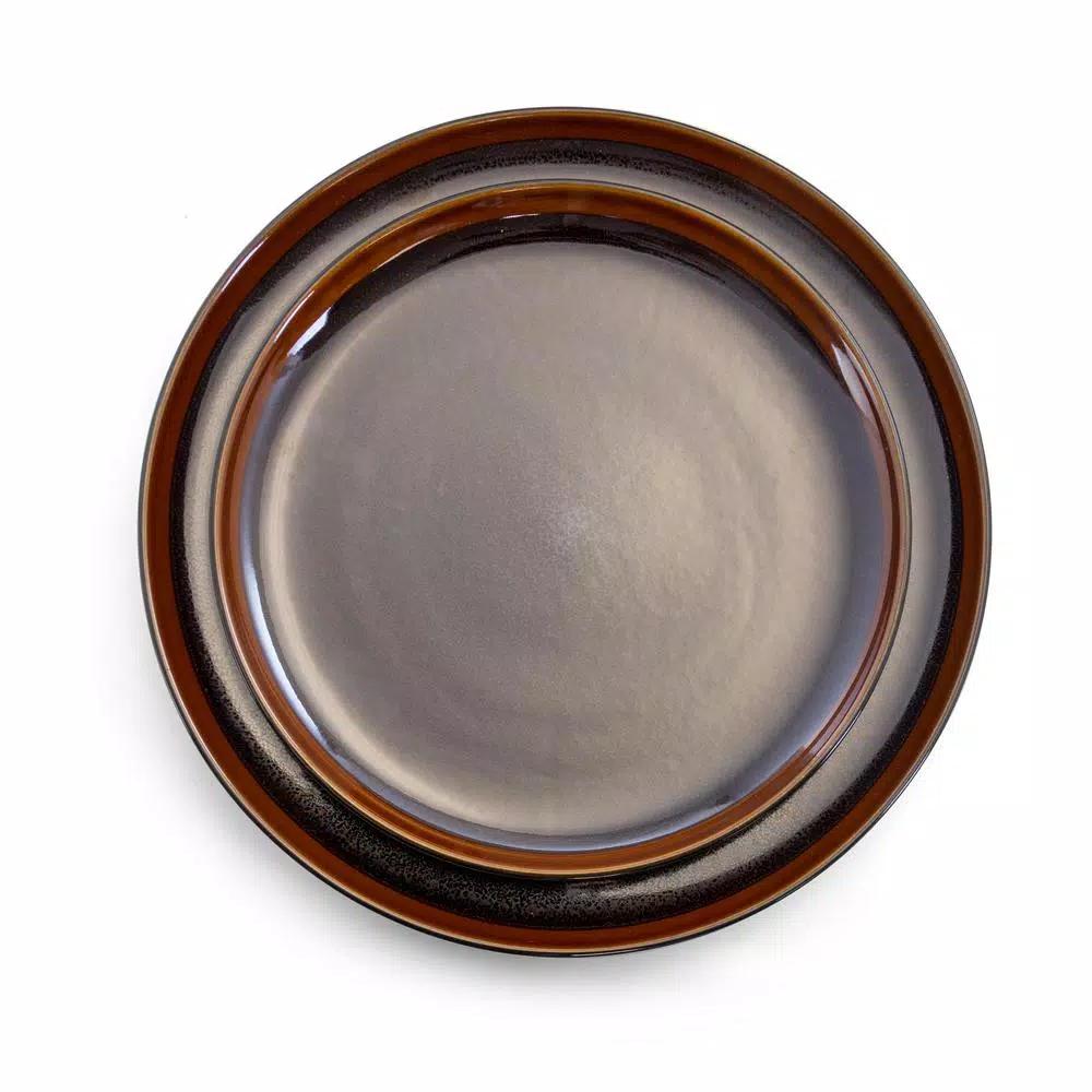 Elama Midnight Beach 16-Piece Metallic Black Stoneware Dinnerware Set, Service for 4