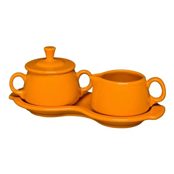Fiesta Daffodil Butterscotch Ceramic Sugar and Creamer Tray Set, 15 fl. oz.