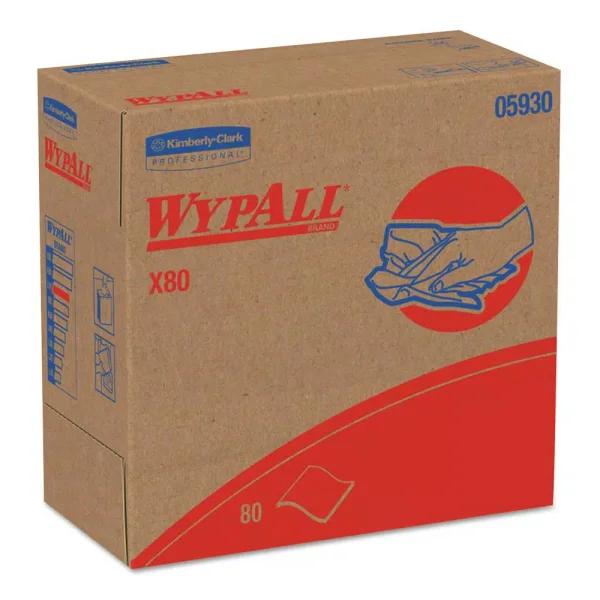 Kimberly-Clark PROFESSIONAL WypAll X80 Industrial Wipers, 9.1 x 16.8 in., 80 Count Red Pop-Up Box (5-Pack)
