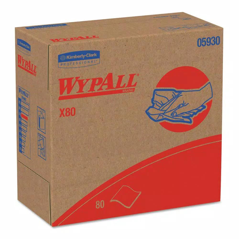 Kimberly-Clark PROFESSIONAL WypAll X80 Industrial Wipers, 9.1 x 16.8 in., 80 Count Red Pop-Up Box (5-Pack)