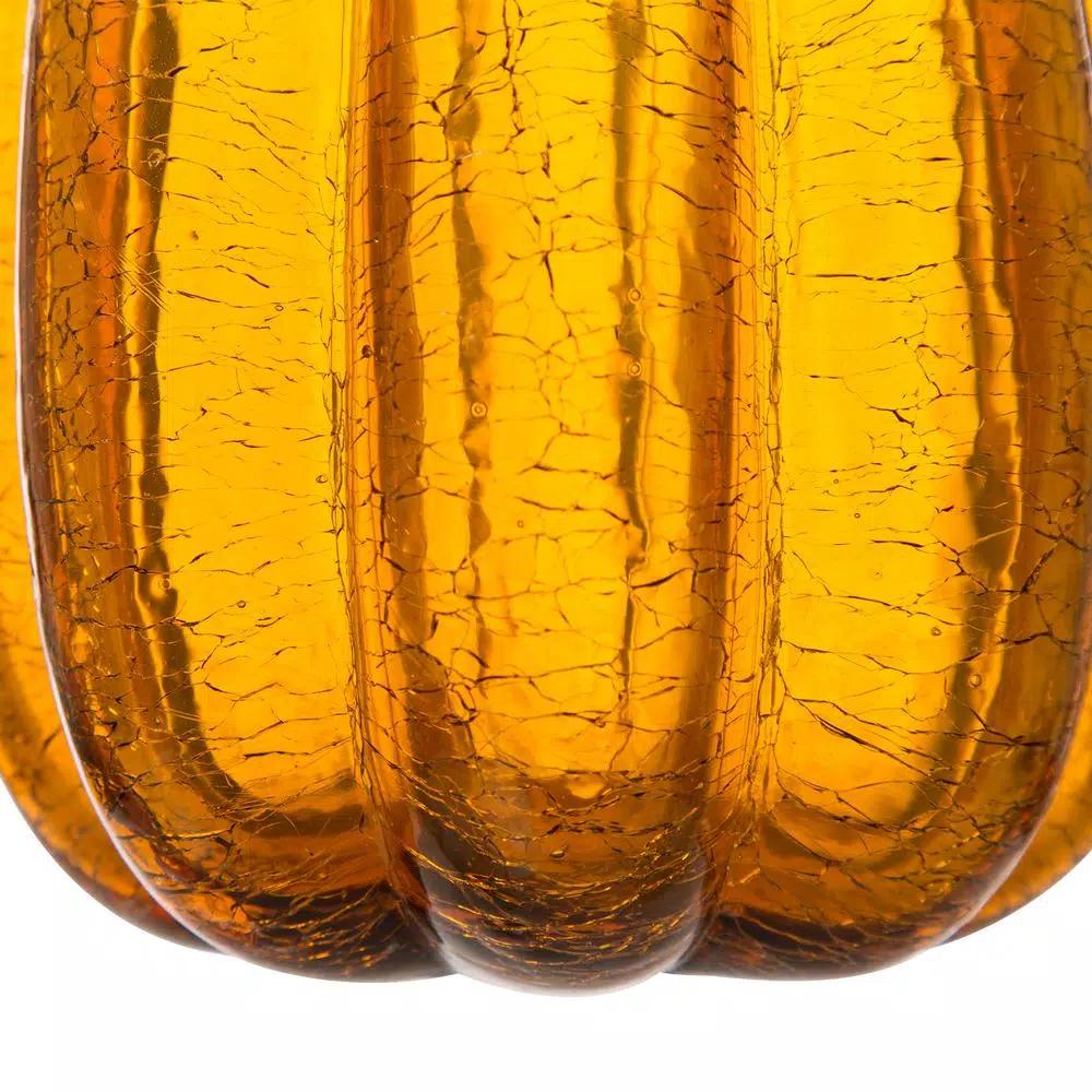 Glitzhome Amber Crackle Glass Pumpkin Set of 2, Handmade Indoor Tabletop Decor