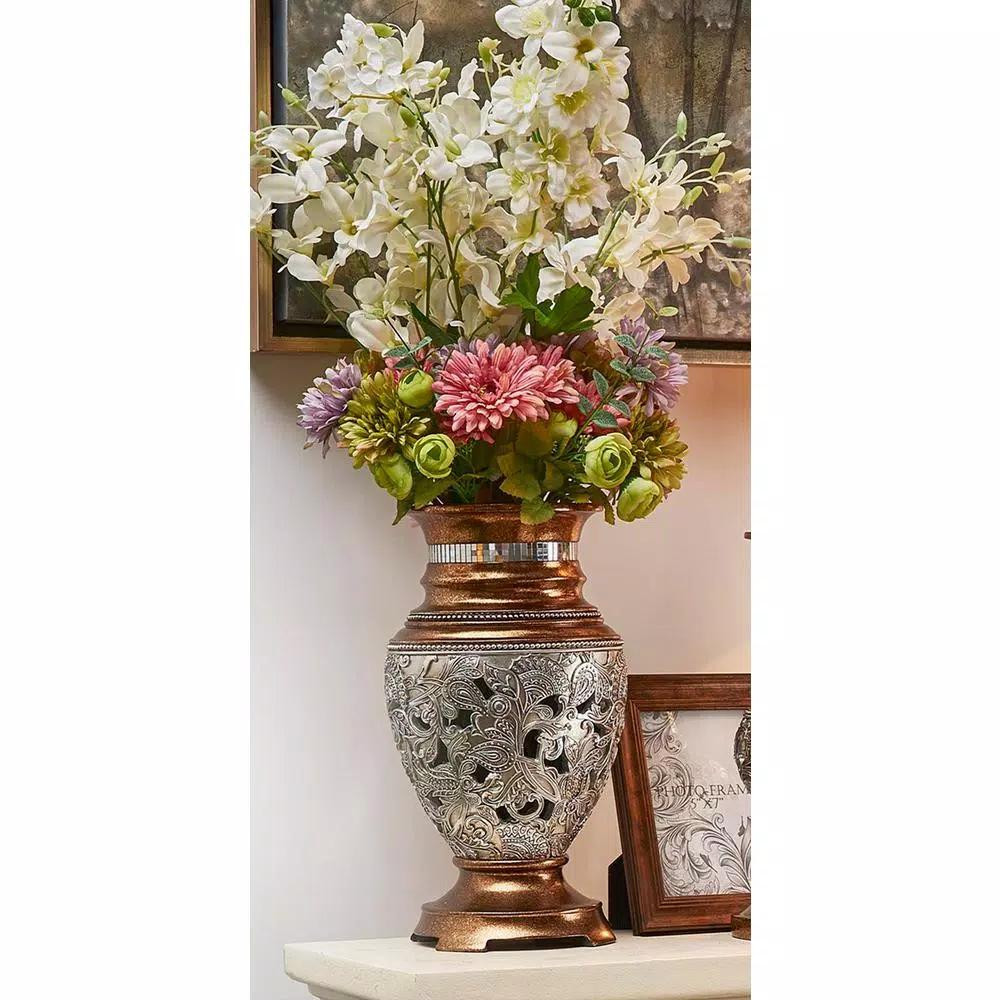 ORE International Langi Bronze Polyresin Ornate Filigree Decorative Table Vase