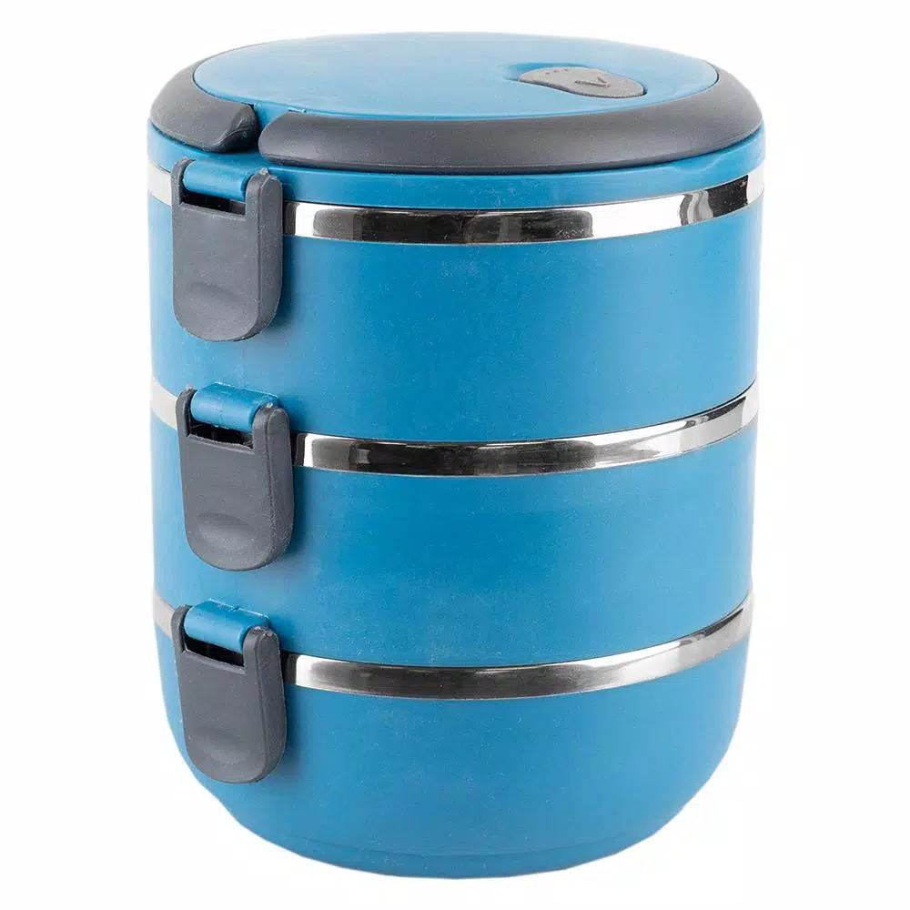 Unbranded 3-Tier Leak-Proof Stainless Steel and Plastic Lunch Box with Pop-Up Handle