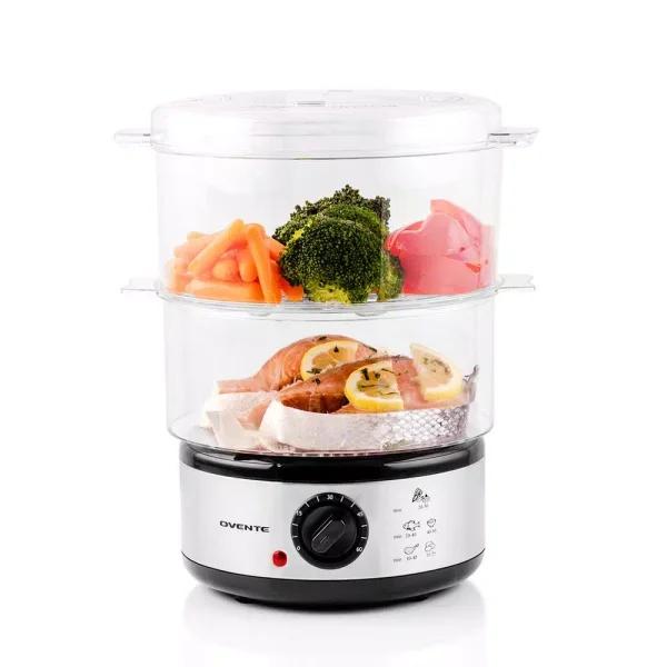 Ovente 2-Tier Electric Food Steamer, 5-Quart Capacity, 400W, Silver
