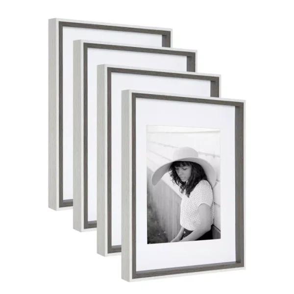 Kate and Laurel Gibson 11 x 14 in. Gallery Wall Picture Frame Set, Matted to 8 x 10 in., Gray and White (Set of 4)