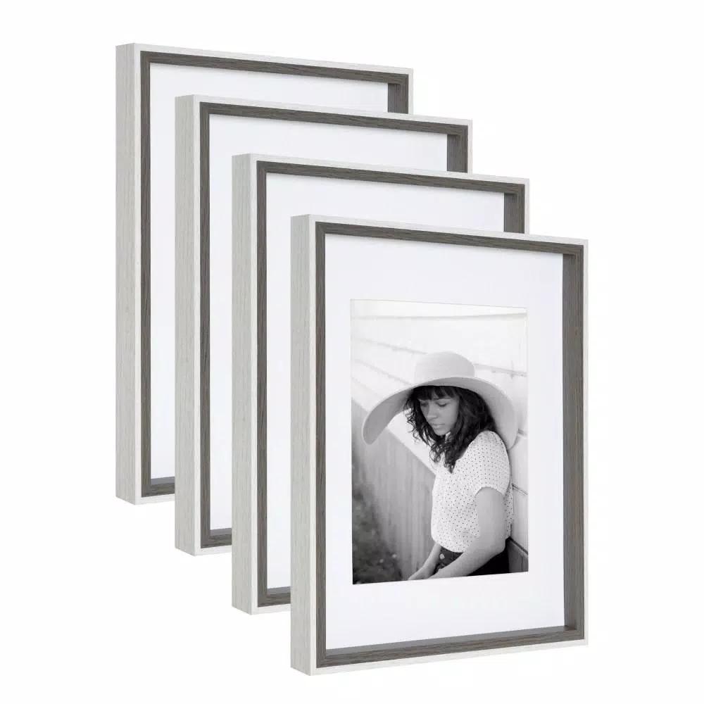 Kate and Laurel Gibson 11 x 14 in. Gallery Wall Picture Frame Set, Matted to 8 x 10 in., Gray and White (Set of 4)